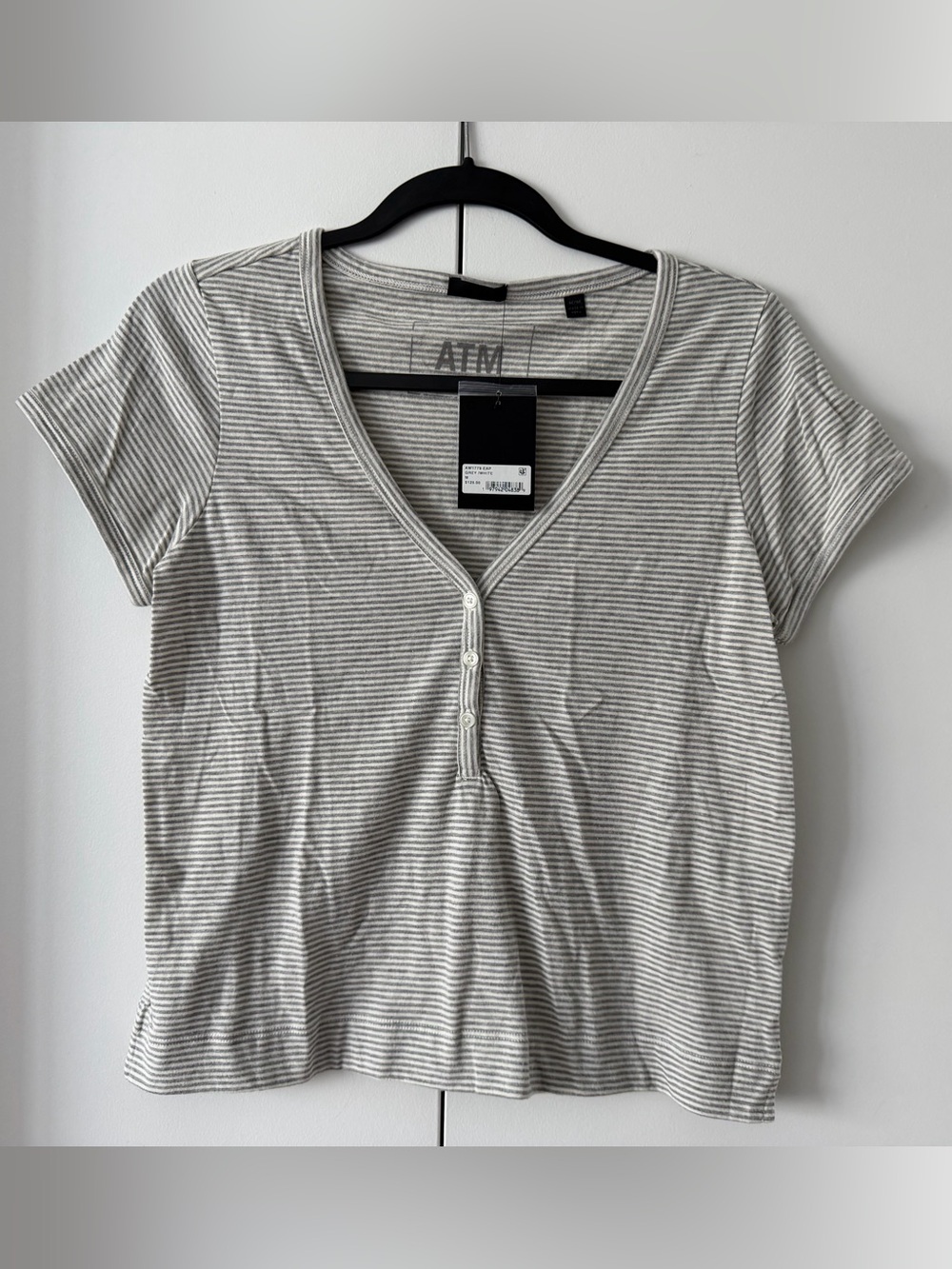 New! ATM Anthony Thomas Melillo Micro Slub Stripe Short-Sleeve Shirt Henley